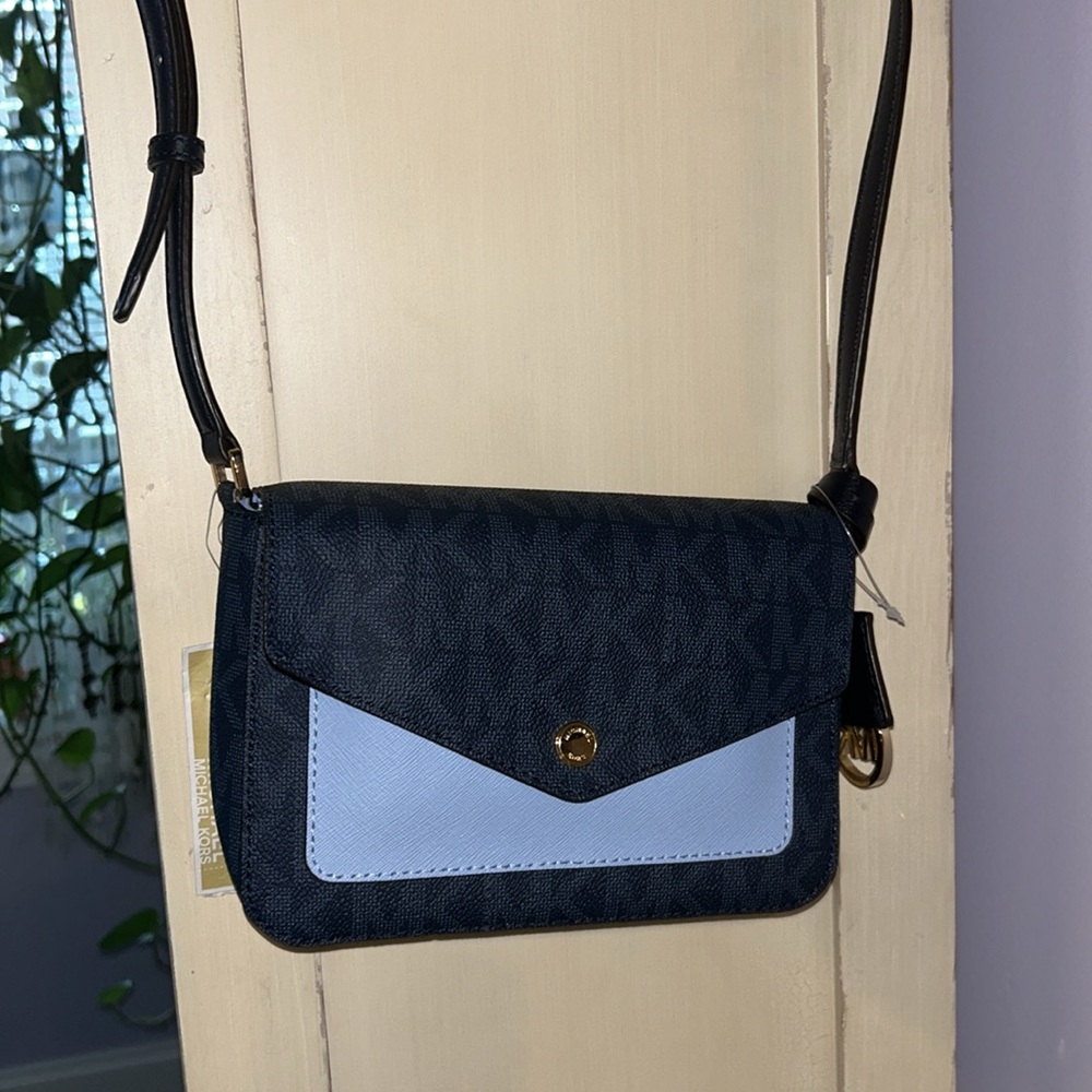 NWT MICHAEL Michael Kors Greenwich Small Flap Crossbody Bag Dark Light Blue